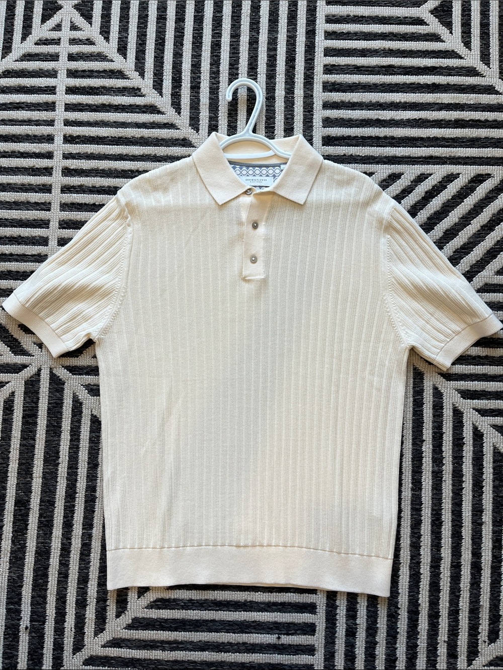 Denim & Flower Men's Cream Ribbed Short-Sleeve Polo {NWOT}